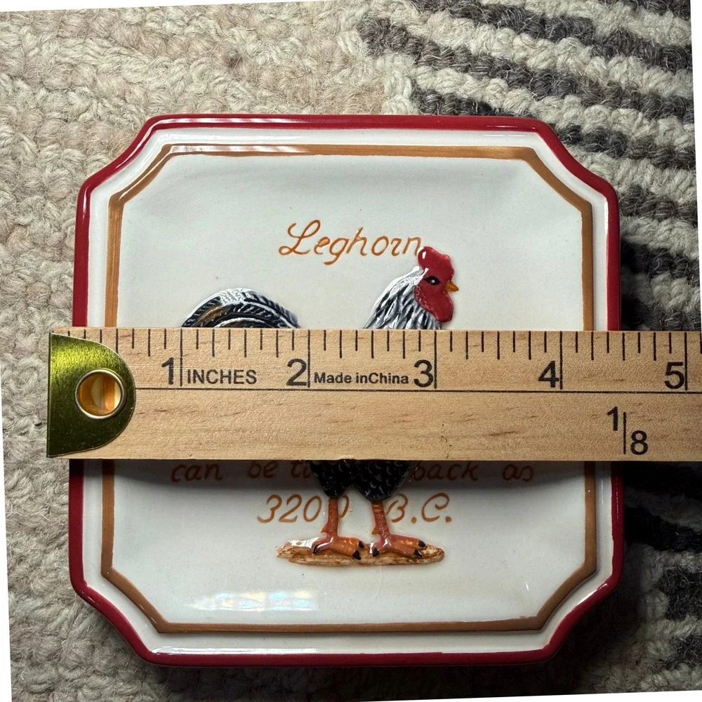 MWW Market Rooster Mini Plates Set 4 Leghorn‎ Cockerel Cuckoo Maran 3D Ceramic